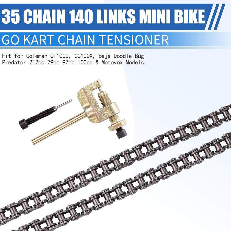 MRELC Upgraded 35 Chain 140 Links Mini Bike & Go Kart Chain Tensioner Fit for Coleman CT100U, CC100X, Baja Doodle Bug, Predator 212cc 79cc 97cc 100cc & Motovox Models - Image 3